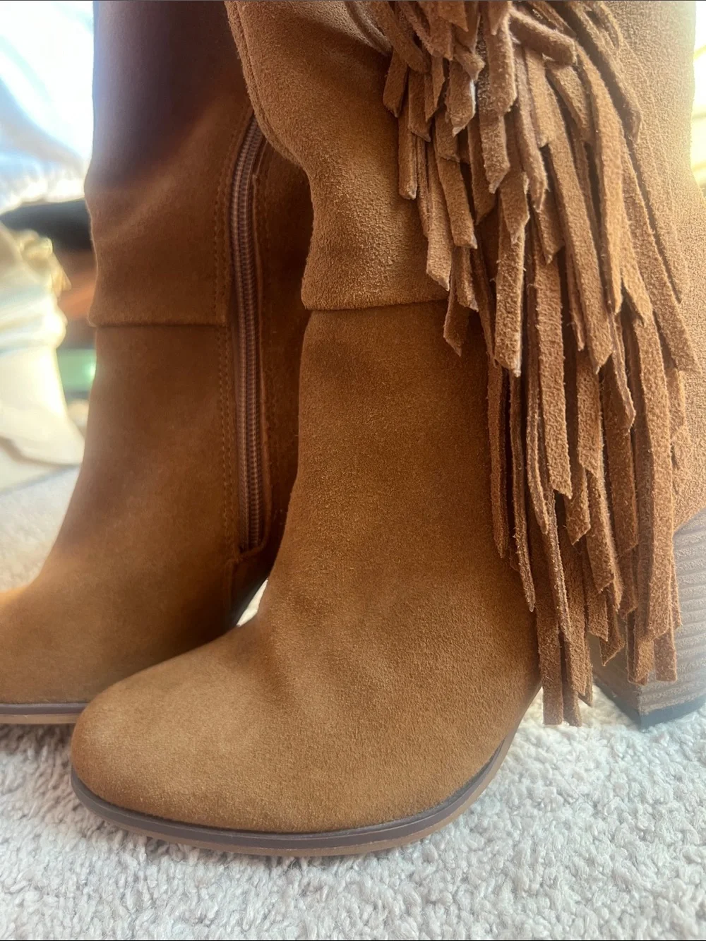 Steve Madden Cognac Suede Fringe Over-the-Knee Boots